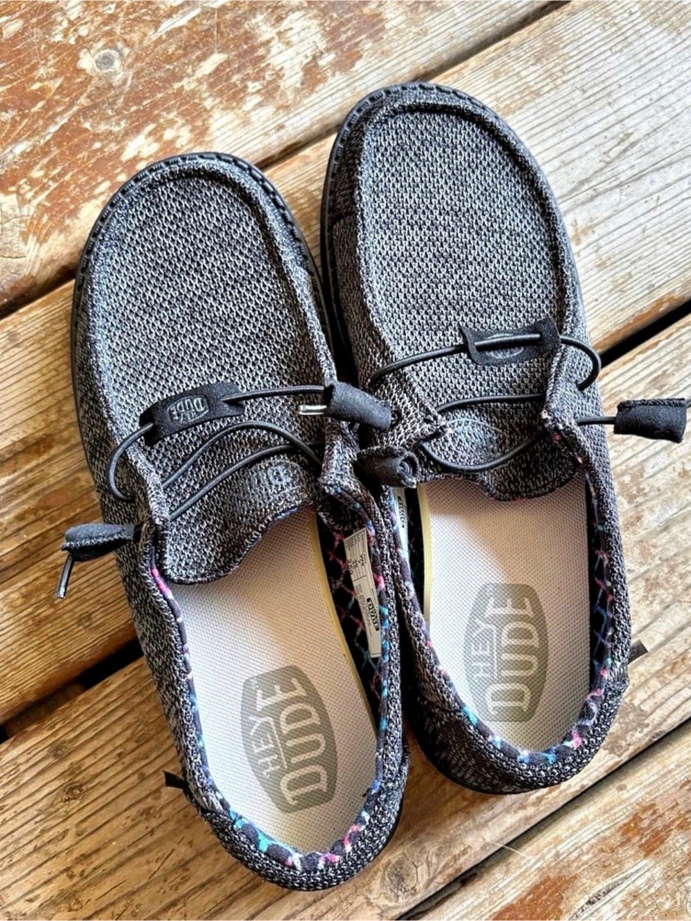 Hey Dude Wendy Sox Textile Boat Shoes Black Size 9